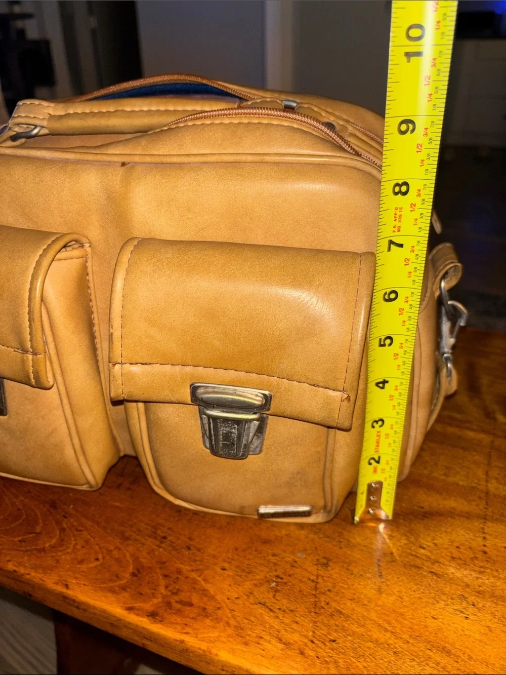 Vintage Marsand Leather Tan Messenger Bag Dual Front Pockets Camera Bag Retro